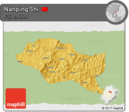 Savanna Style 3D Map of Nanping Shi, single color outside