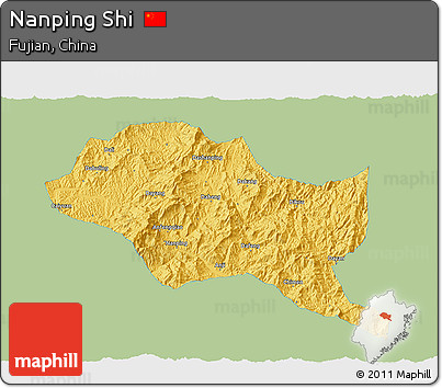 Savanna Style 3D Map of Nanping Shi, single color outside