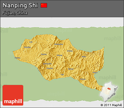 Savanna Style 3D Map of Nanping Shi, single color outside