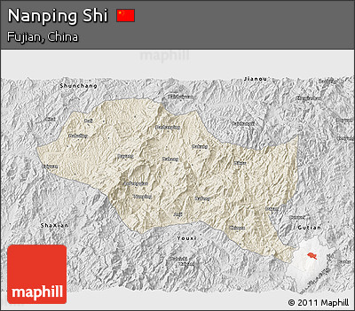 Shaded Relief 3D Map of Nanping Shi, desaturated