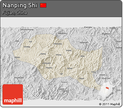 Shaded Relief 3D Map of Nanping Shi, desaturated