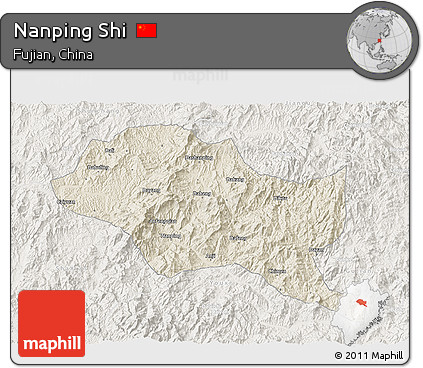 Shaded Relief 3D Map of Nanping Shi, lighten