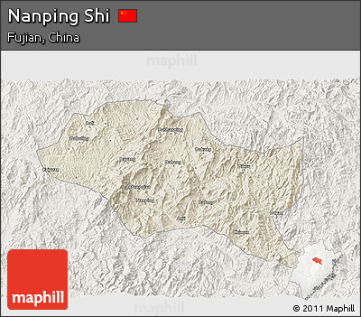Shaded Relief 3D Map of Nanping Shi, lighten
