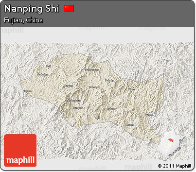 Shaded Relief 3D Map of Nanping Shi, lighten
