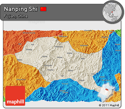 Shaded Relief 3D Map of Nanping Shi, political outside