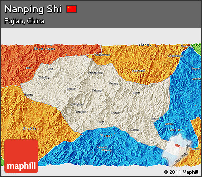 Shaded Relief 3D Map of Nanping Shi, political outside