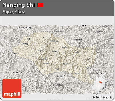 Shaded Relief 3D Map of Nanping Shi, semi-desaturated