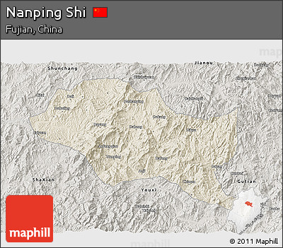 Shaded Relief 3D Map of Nanping Shi, semi-desaturated