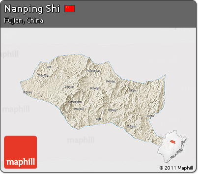 Shaded Relief 3D Map of Nanping Shi, single color outside