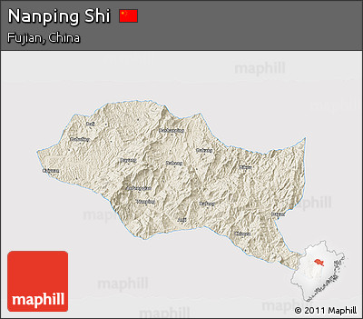 Shaded Relief 3D Map of Nanping Shi, single color outside