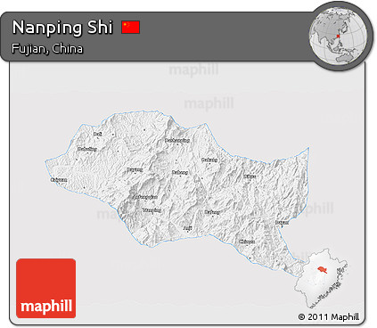 Silver Style 3D Map of Nanping Shi, single color outside