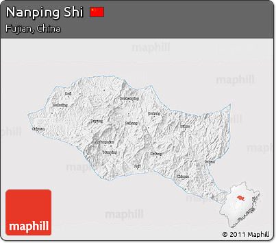 Silver Style 3D Map of Nanping Shi, single color outside