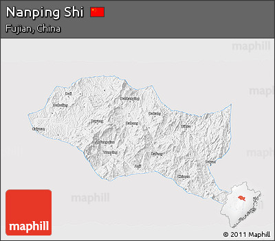 Silver Style 3D Map of Nanping Shi, single color outside