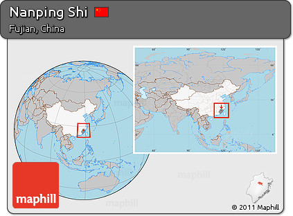 Gray Location Map of Nanping Shi, highlighted country, highlighted parent region, within the entire country