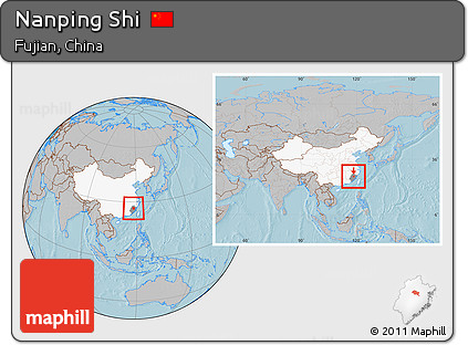 Gray Location Map of Nanping Shi, highlighted country, highlighted parent region, within the entire country, hill shading