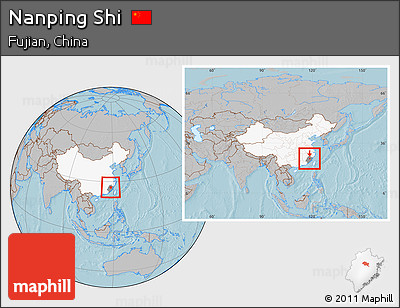 Gray Location Map of Nanping Shi, highlighted country, highlighted parent region, within the entire country, hill shading