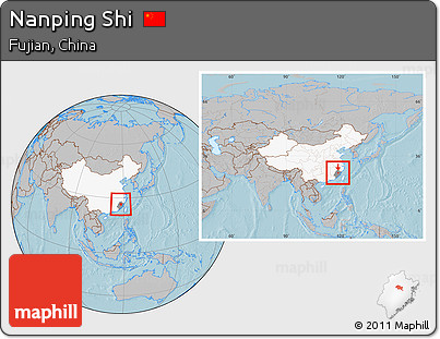Gray Location Map of Nanping Shi, highlighted country, highlighted parent region, within the entire country, hill shading