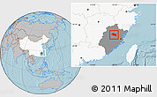 Gray Location Map of Nanping Shi, highlighted country, highlighted parent region, hill shading