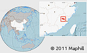 Gray Location Map of Nanping Shi, highlighted country, hill shading