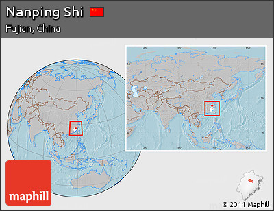 Gray Location Map of Nanping Shi, highlighted parent region, within the entire country, hill shading