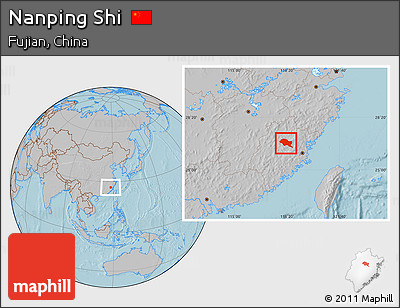 Gray Location Map of Nanping Shi, hill shading