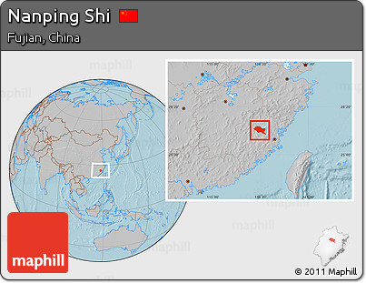 Gray Location Map of Nanping Shi, hill shading