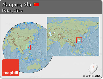 Savanna Style Location Map of Nanping Shi, highlighted parent region, within the entire country, hill shading