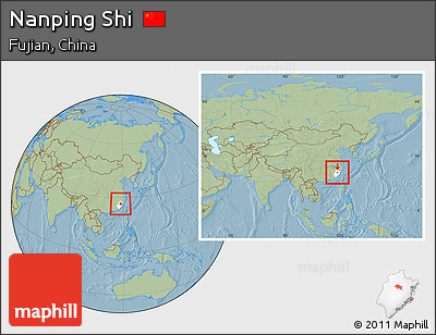 Savanna Style Location Map of Nanping Shi, highlighted parent region, within the entire country, hill shading