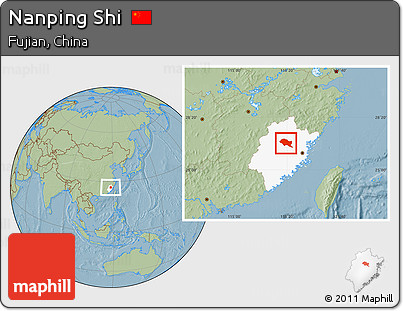 Savanna Style Location Map of Nanping Shi, highlighted parent region, hill shading