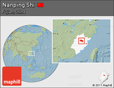 Savanna Style Location Map of Nanping Shi, highlighted parent region, hill shading