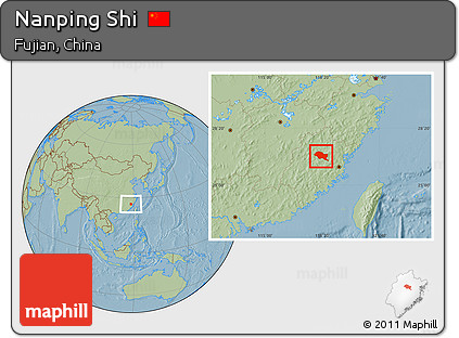 Savanna Style Location Map of Nanping Shi, hill shading