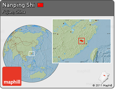 Savanna Style Location Map of Nanping Shi, hill shading