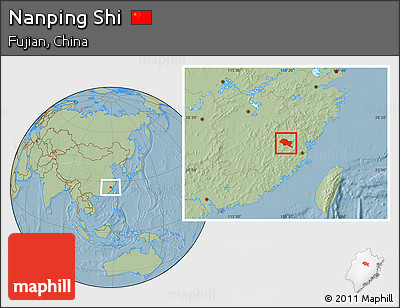 Savanna Style Location Map of Nanping Shi, hill shading