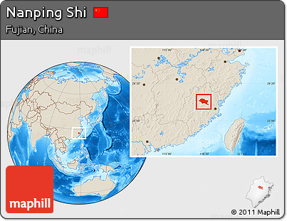 Shaded Relief Location Map of Nanping Shi
