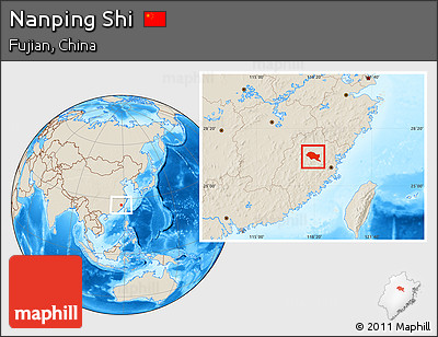 Shaded Relief Location Map of Nanping Shi