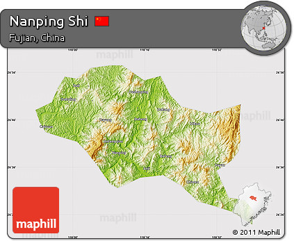 Physical Map of Nanping Shi, cropped outside