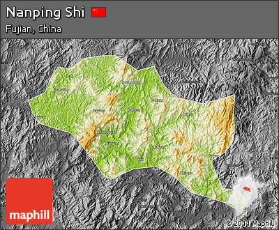 Physical Map of Nanping Shi, darken, desaturated