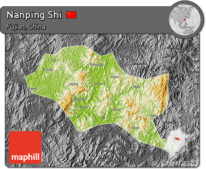 Physical Map of Nanping Shi, darken, desaturated