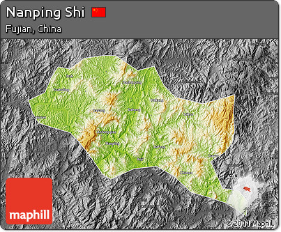 Physical Map of Nanping Shi, darken, desaturated