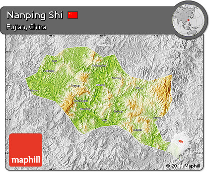 Physical Map of Nanping Shi, lighten, desaturated