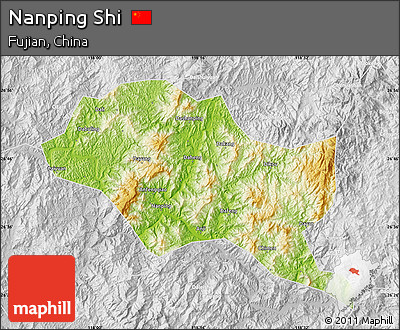 Physical Map of Nanping Shi, lighten, desaturated
