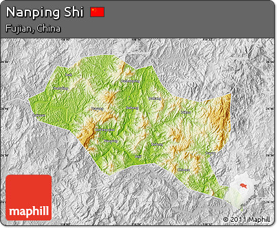 Physical Map of Nanping Shi, lighten, desaturated