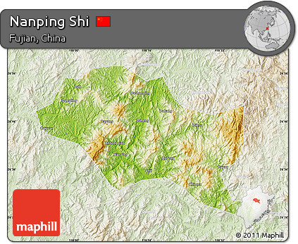 Physical Map of Nanping Shi, lighten