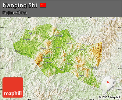 Physical Map of Nanping Shi, lighten