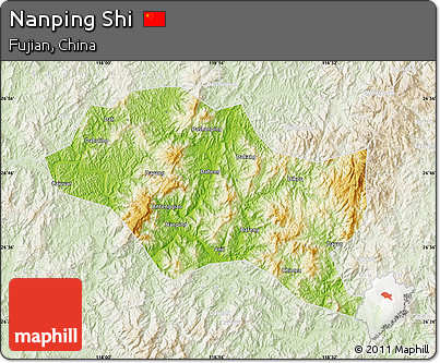 Physical Map of Nanping Shi, lighten