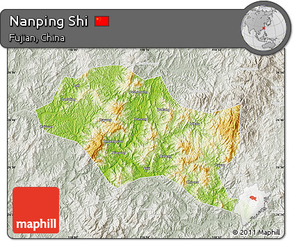 Physical Map of Nanping Shi, lighten, semi-desaturated