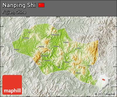 Physical Map of Nanping Shi, lighten, semi-desaturated