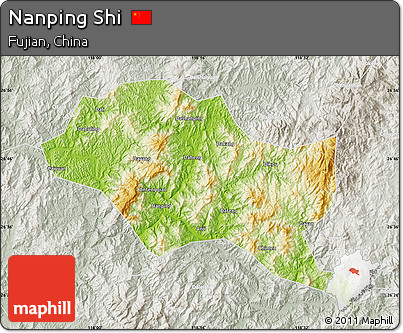 Physical Map of Nanping Shi, lighten, semi-desaturated
