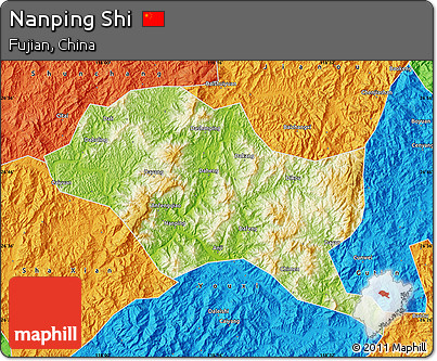 Physical Map of Nanping Shi, political outside