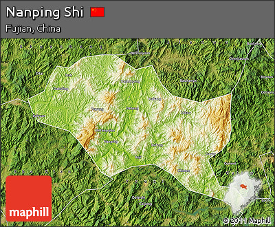 Physical Map of Nanping Shi, satellite outside